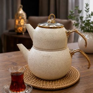 کتری قوری ریور دسته -قهوه ای طوسی-کرمی-مشکی کد 5855