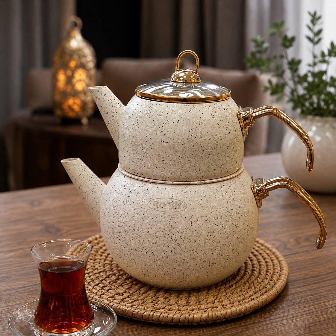 کتری قوری ریور دسته طلایی کد(۵۸۵۵)